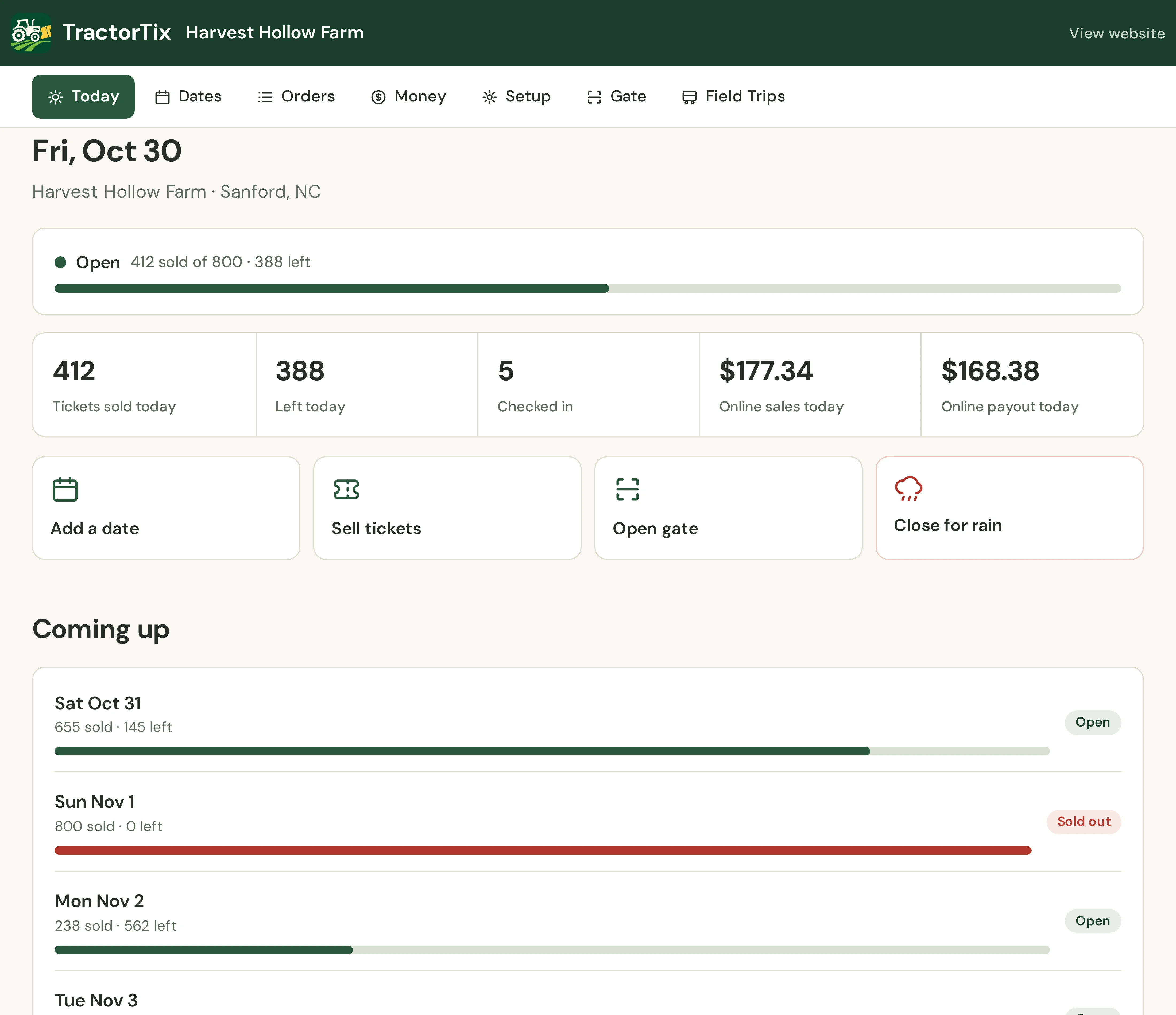 The farm's Today page